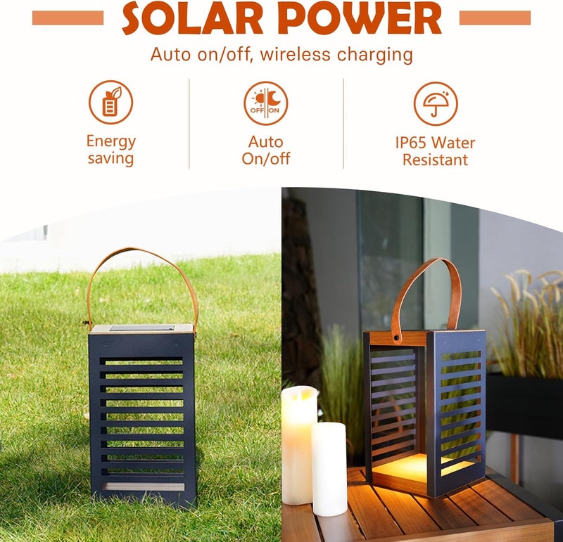 Solar Yard فوانيس شمسية خارجية، مصباح شمسية زخرفي خارجي مقاوم للماء من الفولاذ مع مقبض لتزيين الطاولة في الفناء، الحديقة، الشرفة، صغير - Image 5